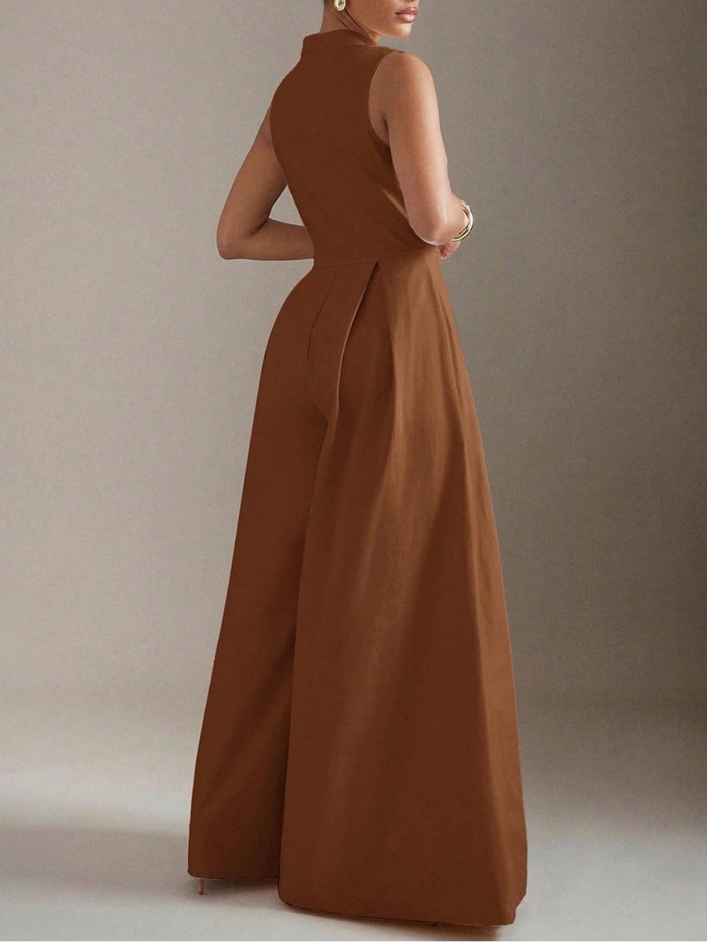 Wide-Leg Brown Women's Jumpsuit - Picture 2 of 5
